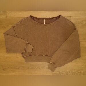 Free People Tan Frayed Hem Top